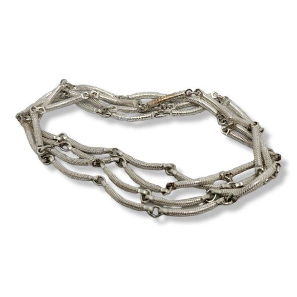 Textured Silver-Tone continuous Bow-Bars Links Necklace 36" - Picture 2 of 5